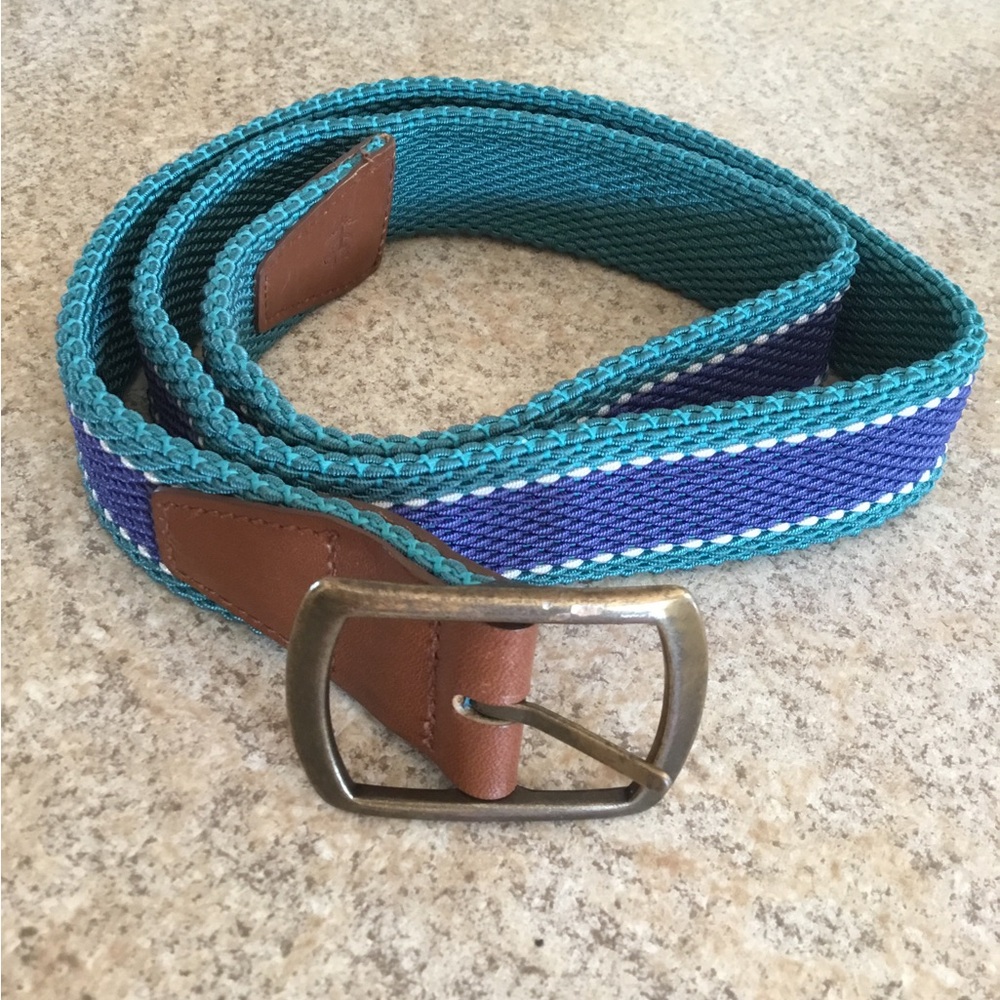 Teal and Blue Woven Belt with Brown Accents